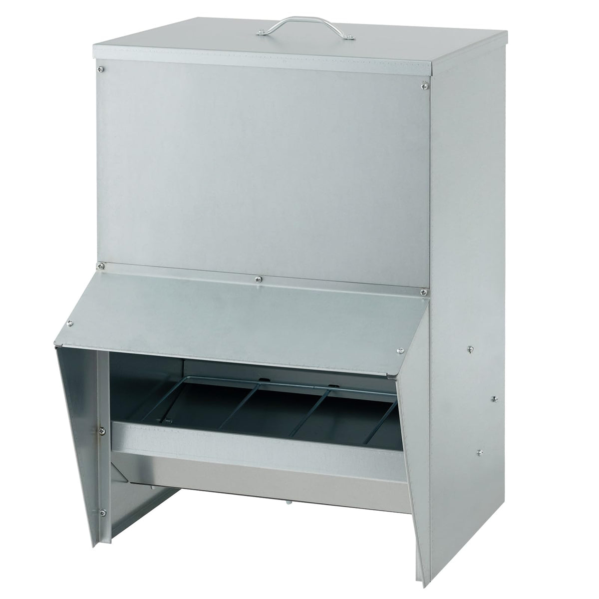 Galvanized Steel Chicken Feeder 30 lb Capacity with Lid and Rain Awning