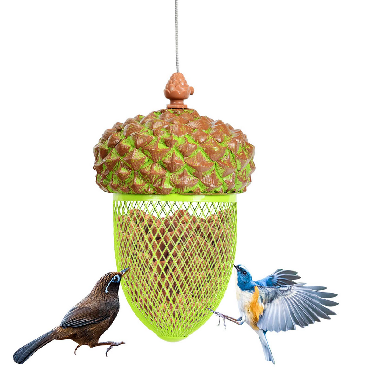 Acorn Metal Hanging Bird Feeder with Iron Mesh and Stainless Steel Wire