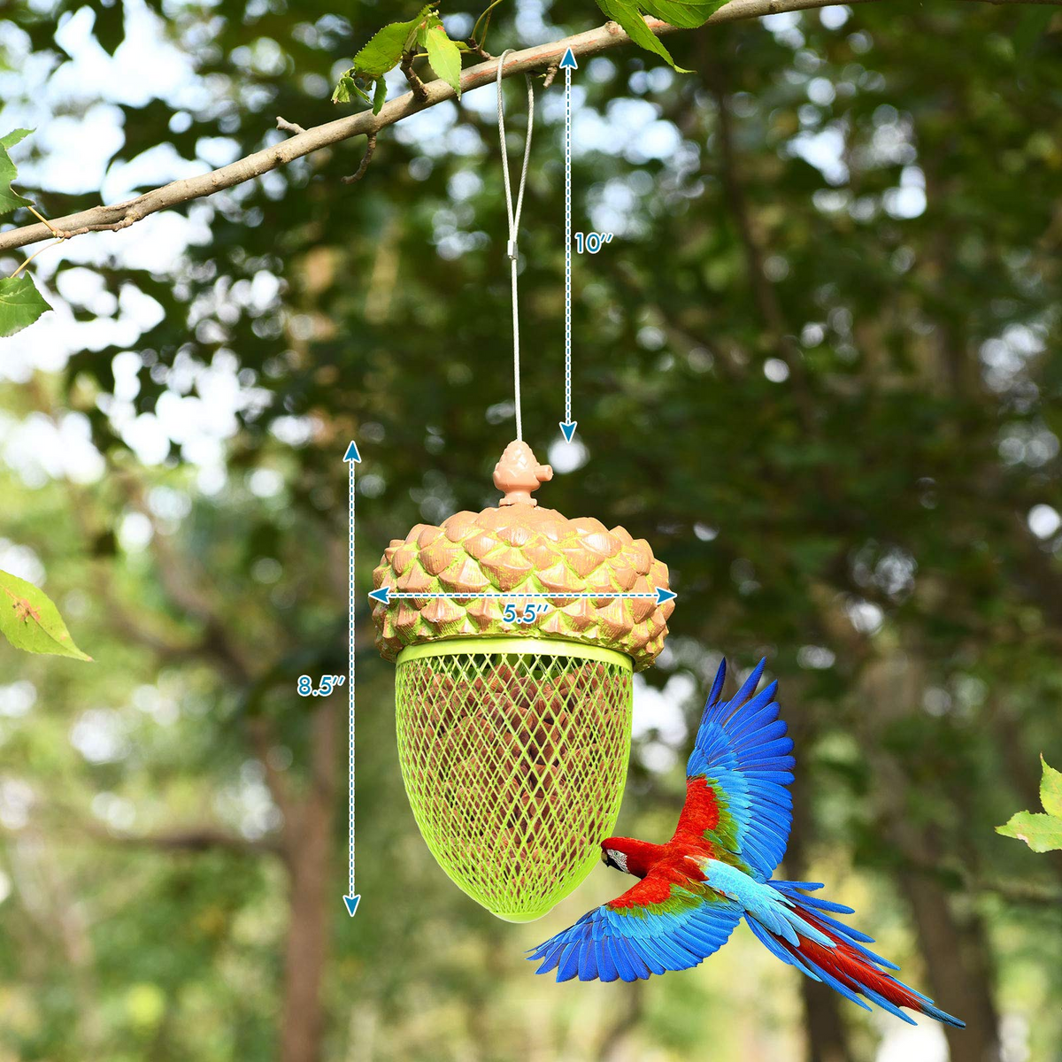 Acorn Metal Hanging Bird Feeder with Iron Mesh and Stainless Steel Wire