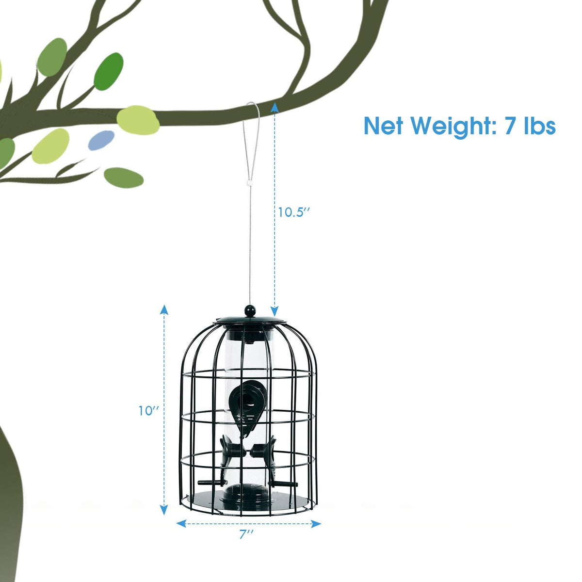 Squirrel-Proof Metal Hanging Bird Feeder with 4 Feeding Ports and Clear PC Tube