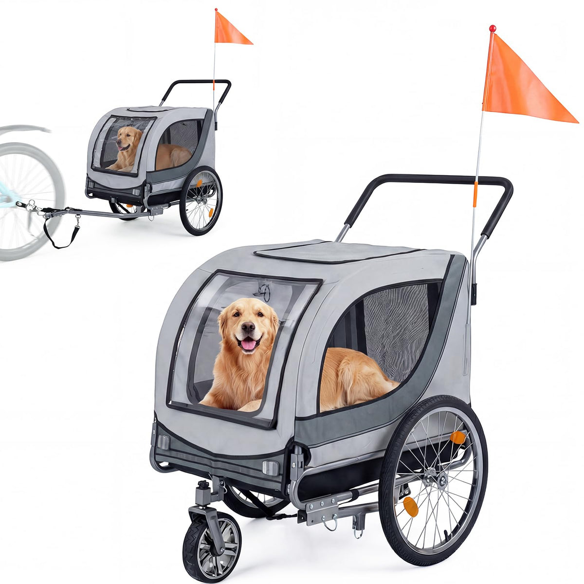 2-in-1 Dog Bike Trailer and Pet Stroller with PVC Rain Cover 176 lb Capacity