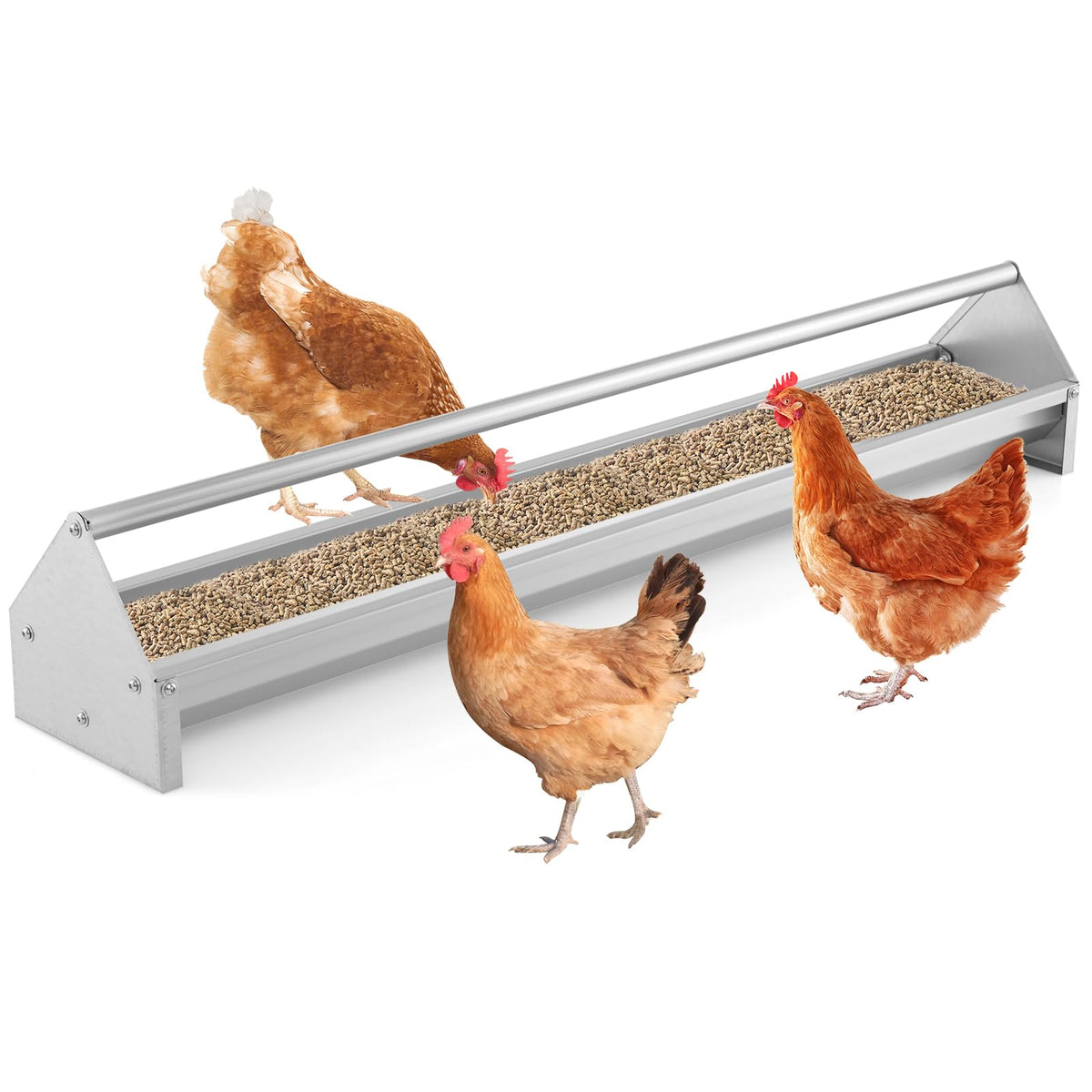 Galvanized Steel Chicken Feeding Trough 45 Inch with Rotating Crossbar