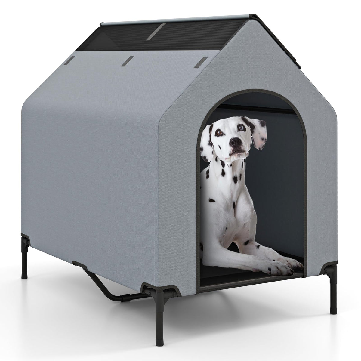 Outdoor Dog House with Weatherproof Canopy and Elevated Pet Bed
