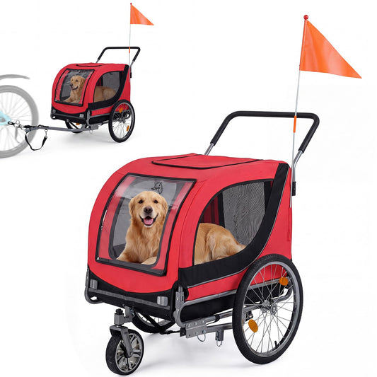 2-in-1 Dog Bike Trailer and Pet Stroller with PVC Rain Cover 176 lb Capacity