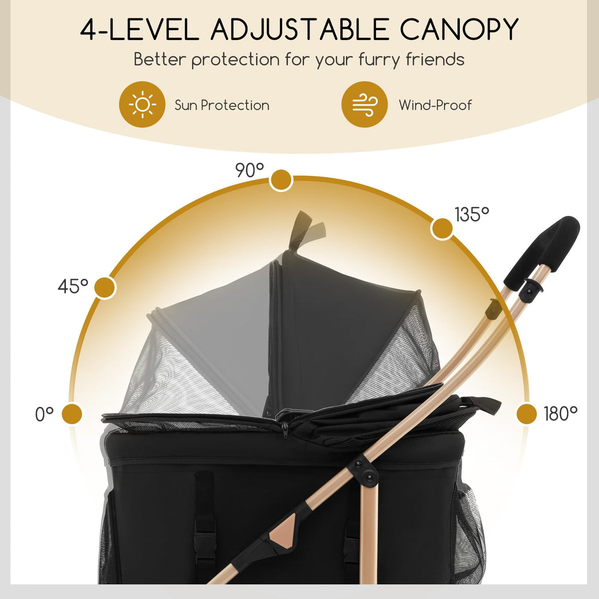 3-in-1 Folding Pet Stroller with Detachable Carrier and Car Seat, Black and Gold