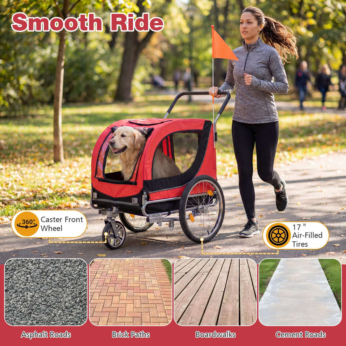 2-in-1 Dog Bike Trailer and Pet Stroller with PVC Rain Cover 176 lb Capacity