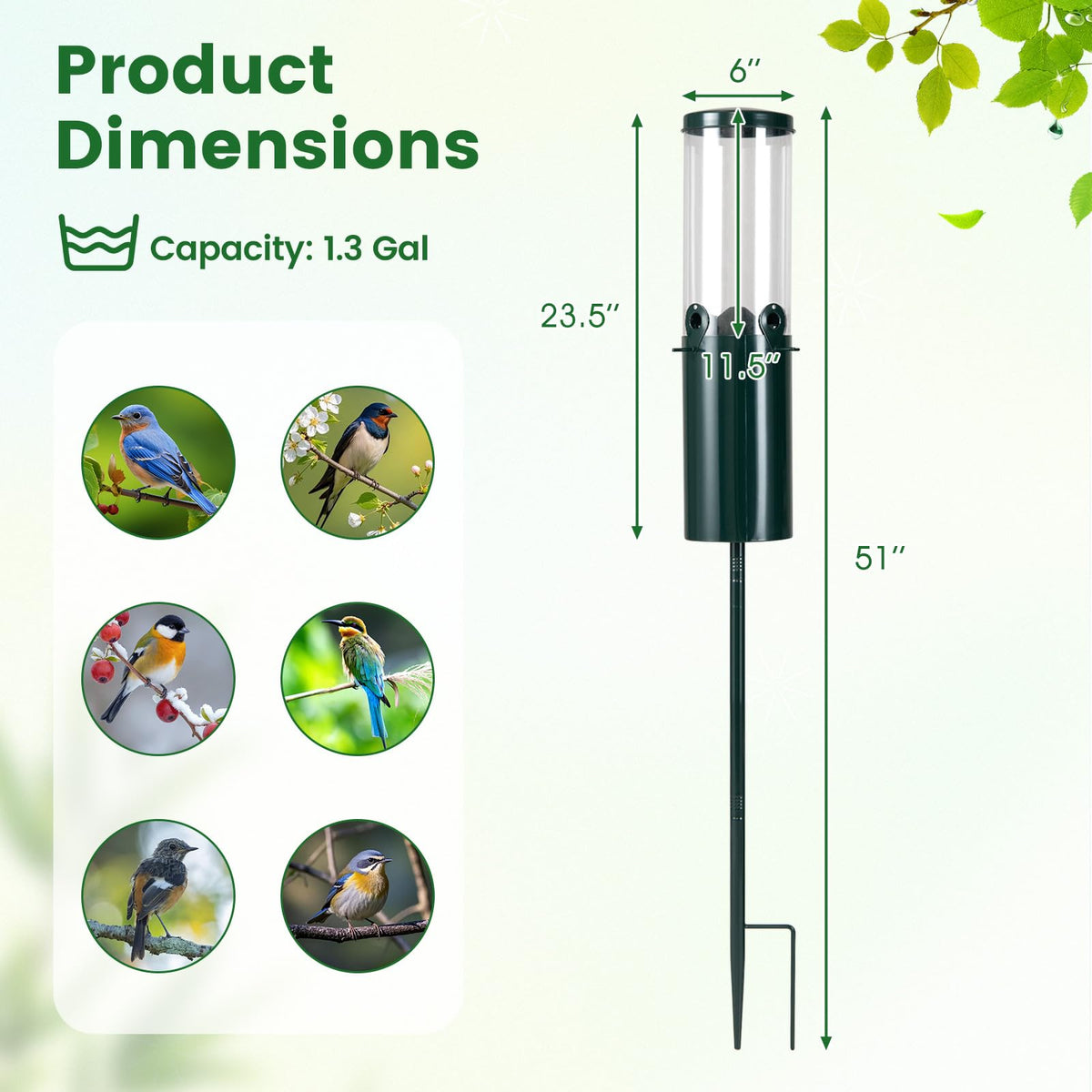 Squirrel-Proof Pole Mount Bird Feeder 10 lb Capacity with Baffle and 4 Perches