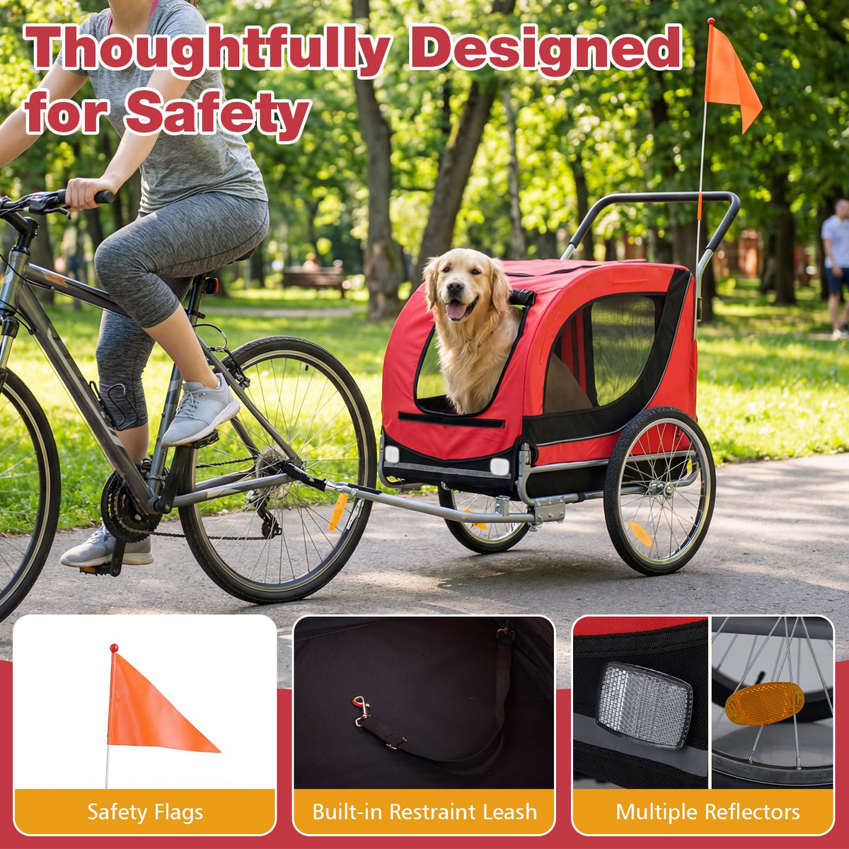 2-in-1 Dog Bike Trailer and Pet Stroller with PVC Rain Cover 176 lb Capacity