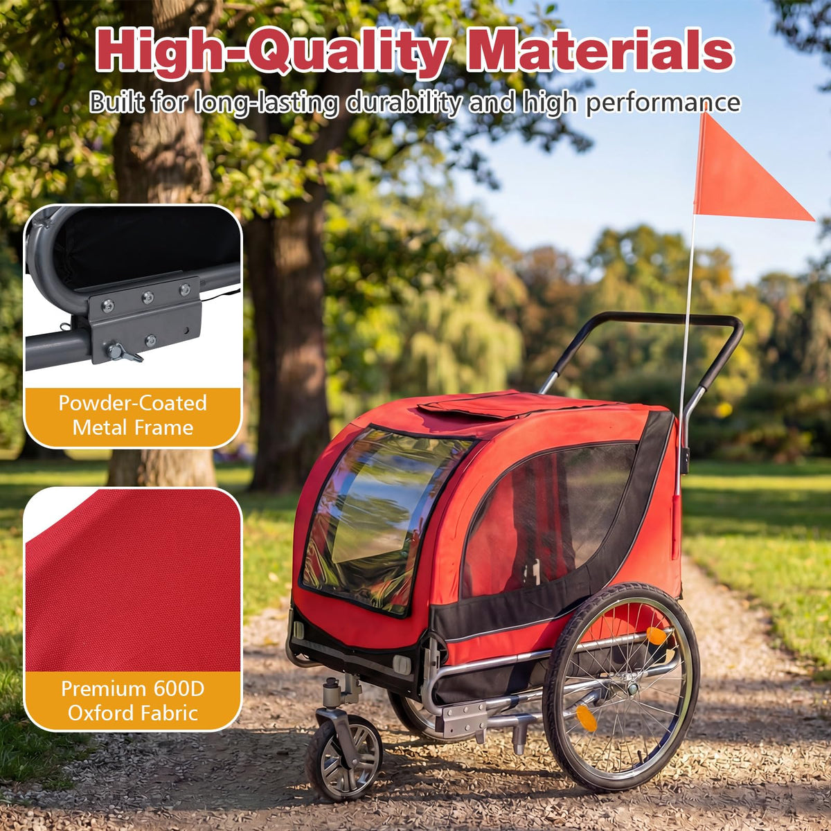 2-in-1 Dog Bike Trailer and Pet Stroller with PVC Rain Cover 176 lb Capacity