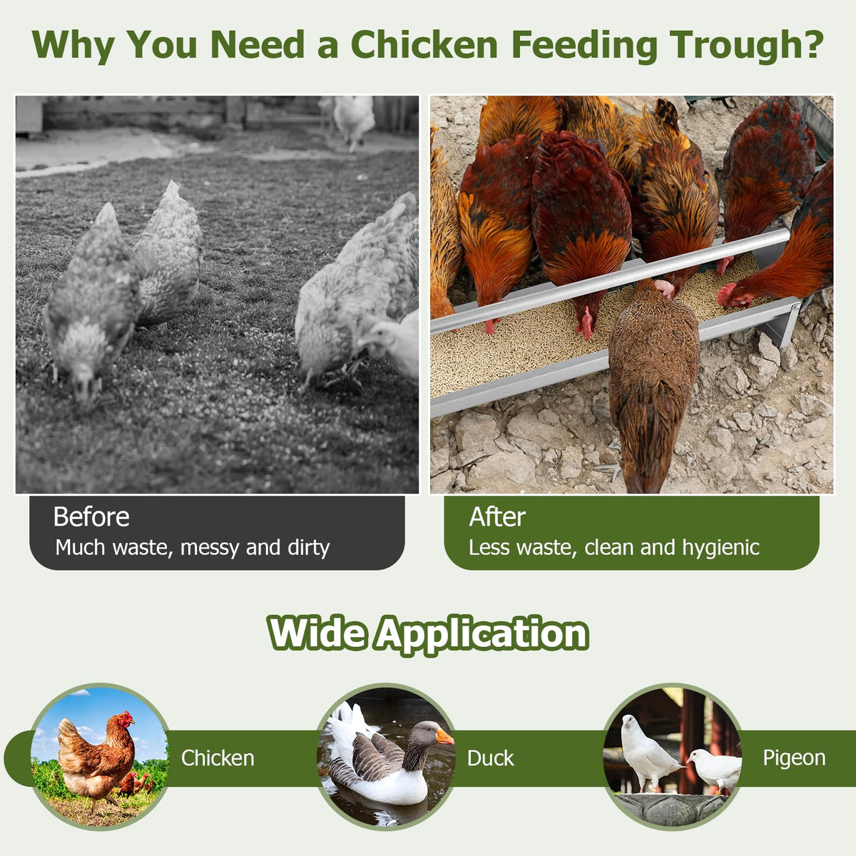 Galvanized Steel Chicken Feeding Trough 45 Inch with Rotating Crossbar