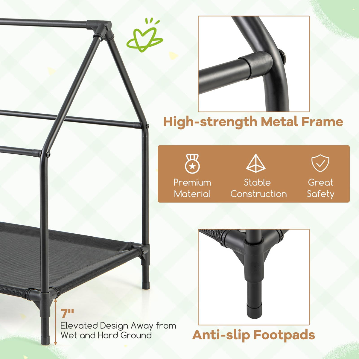 Outdoor Dog House with Weatherproof Canopy and Elevated Pet Bed
