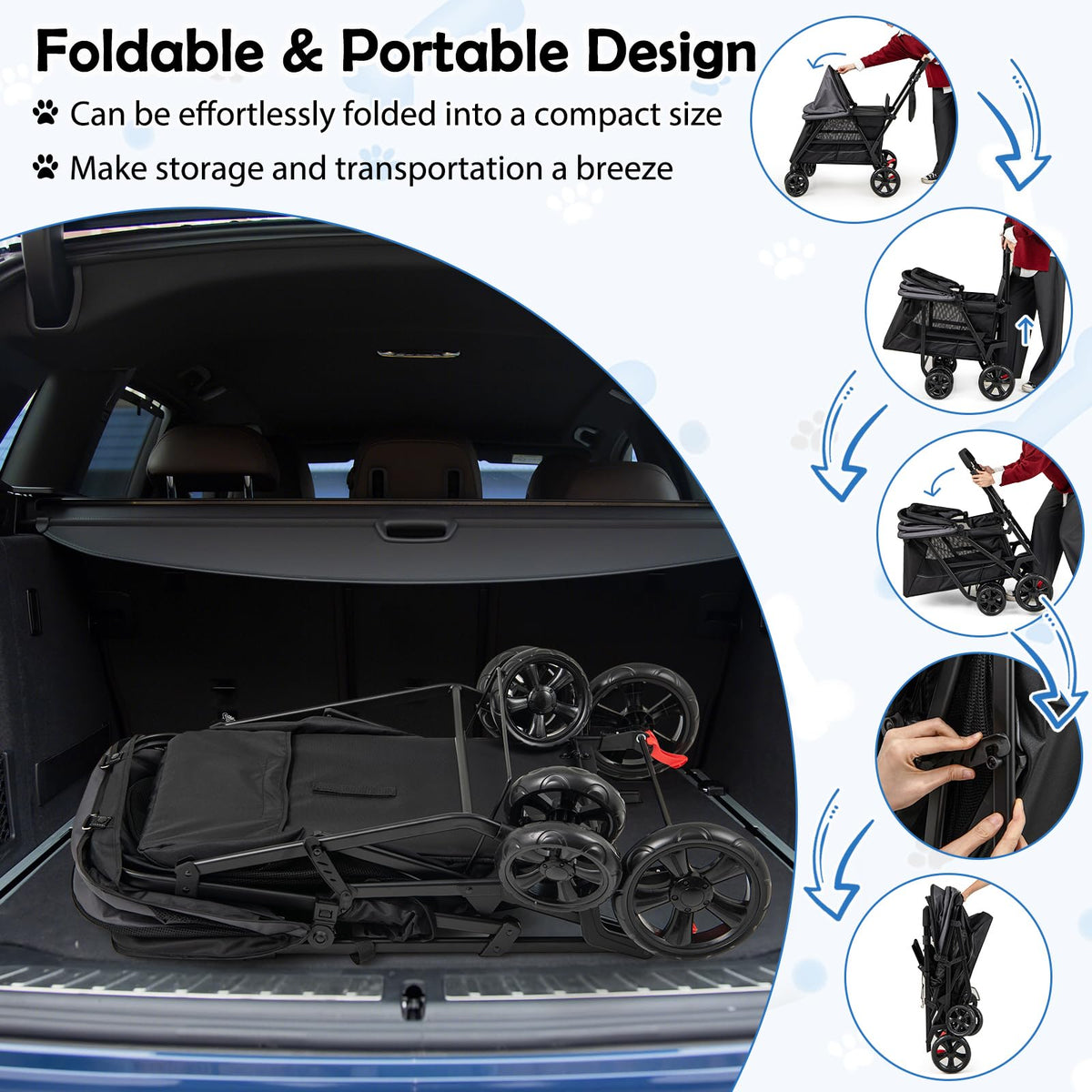 Low-Entry Dog Stroller with Ramp Access and Lockable All-Terrain Wheels