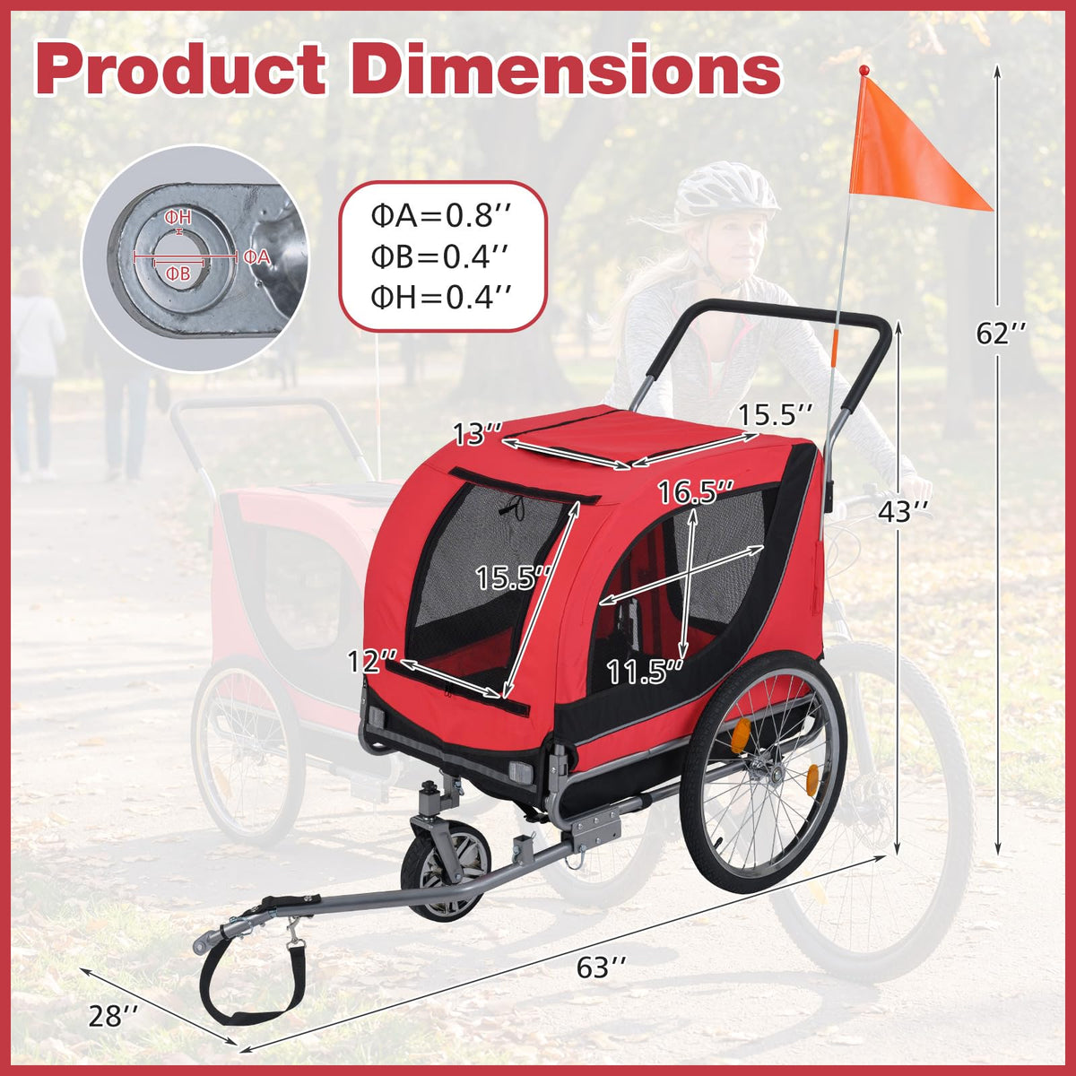 2-in-1 Dog Bike Trailer and Pet Stroller with PVC Rain Cover 176 lb Capacity