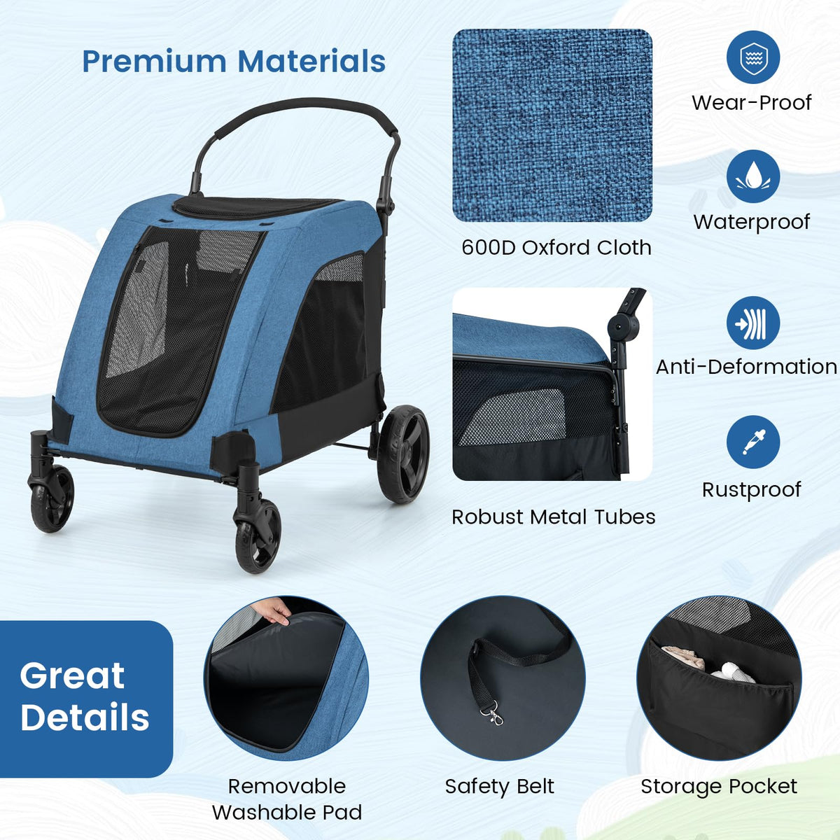 Extra Large Dog Stroller for Senior and Large Dogs 132 lb Capacity