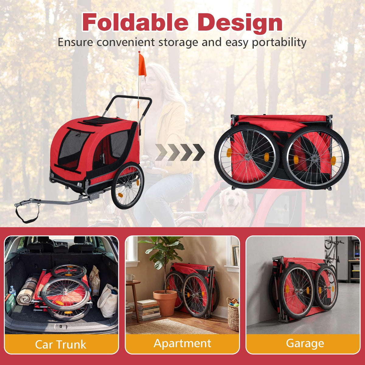 2-in-1 Dog Bike Trailer and Pet Stroller with PVC Rain Cover 176 lb Capacity