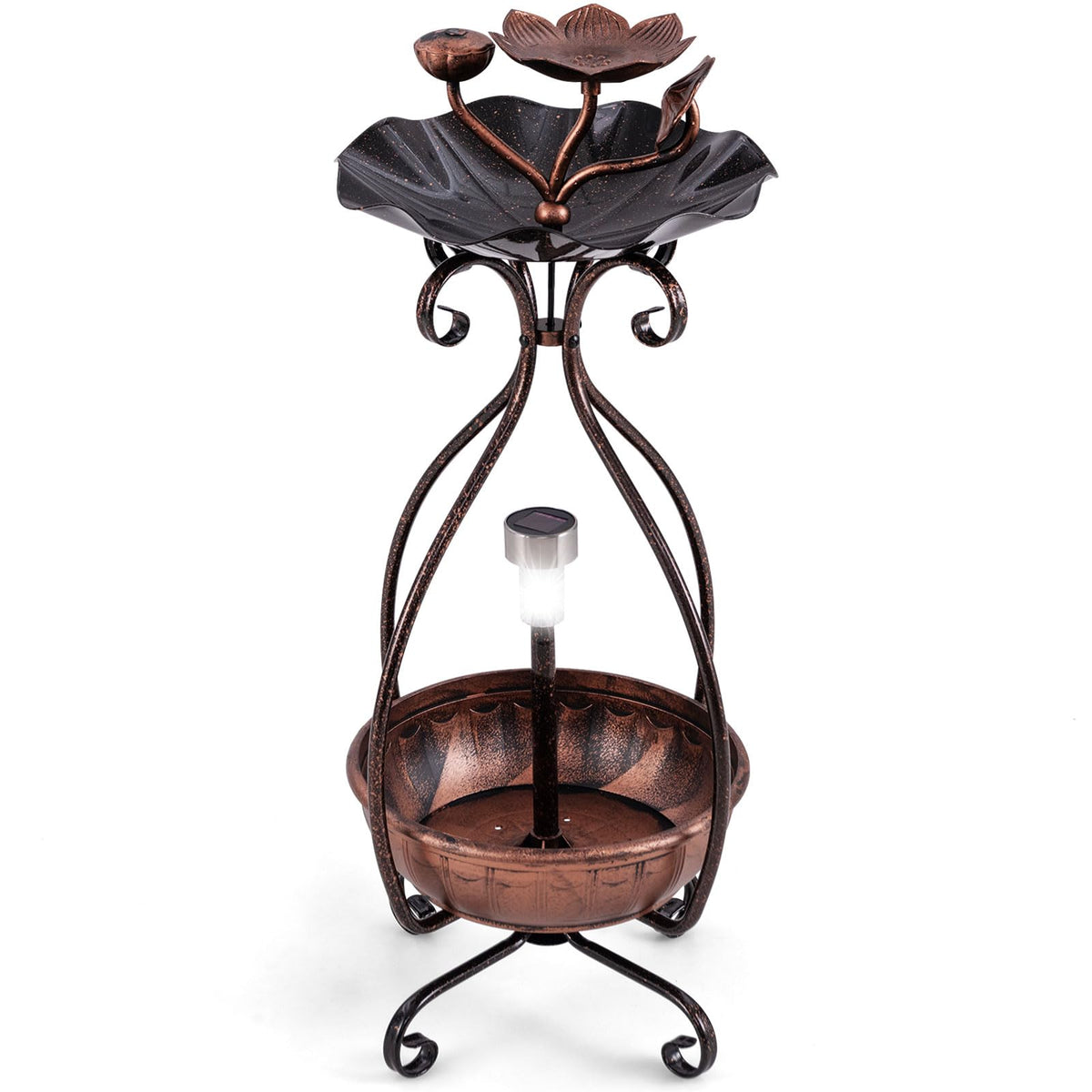 Solar Lighted Bird Bath with Planter and Bird Feeder Tray 31 Inch